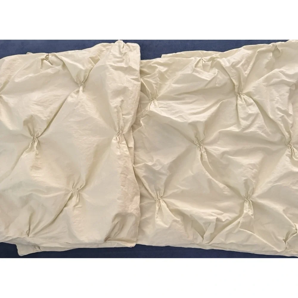 West Elm King Pintuck Duvet Cover Set Standard Shams 3 PCS Celery Organic Cotton